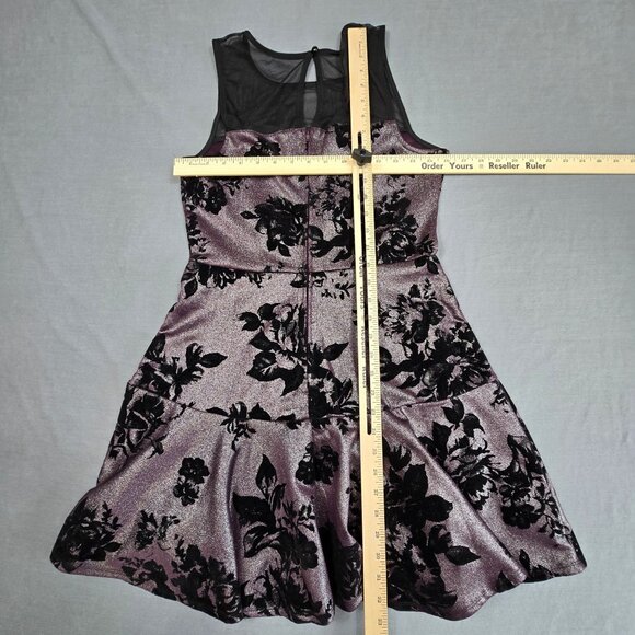 Trixxi Velvet Floral Y2K Goth Dark Fairy Black Purple Party Dress Sparkle M - Picture 4 of 4